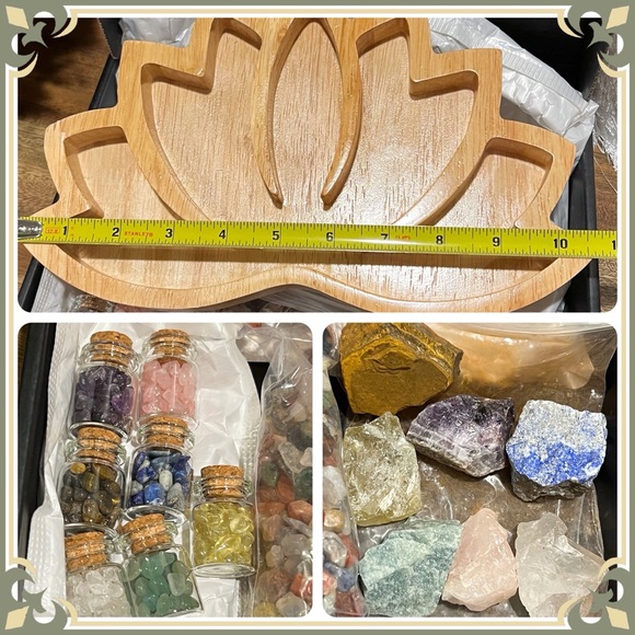 Wooden Crystal Display Holder Lotus Shaped Healing Stones Tray Desktop Organizer - Picture 4 of 6